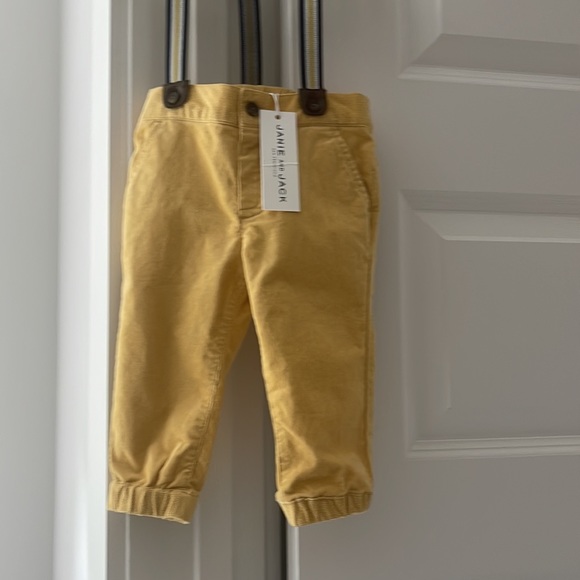 Janie and jack baby boy 12 month old mustard color corduroys with suspenders - Picture 2 of 4